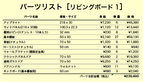 リビングボード1パーツリスト