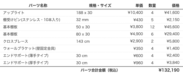 パーツリスト(本棚/収納棚plan1420)
