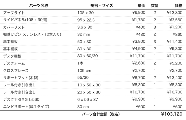 デスクプラン101bパーツリスト