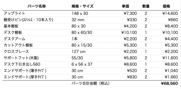 デスクプラン106bパーツリスト