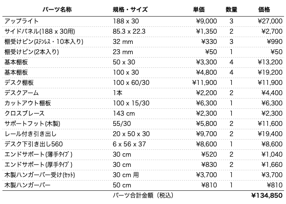 デスクプラン133bパーツリスト