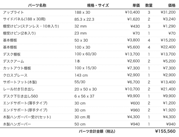デスクプラン133bパーツリスト