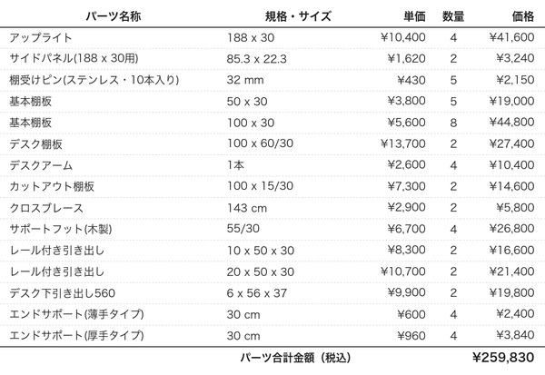 デスクプラン173bパーツリスト