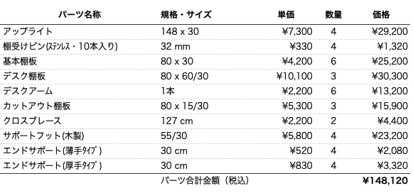 デスクプラン184bパーツリスト