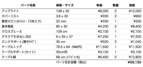 デスクプラン202パーツリスト