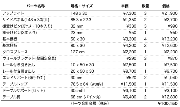 デスクプラン207パーツリスト