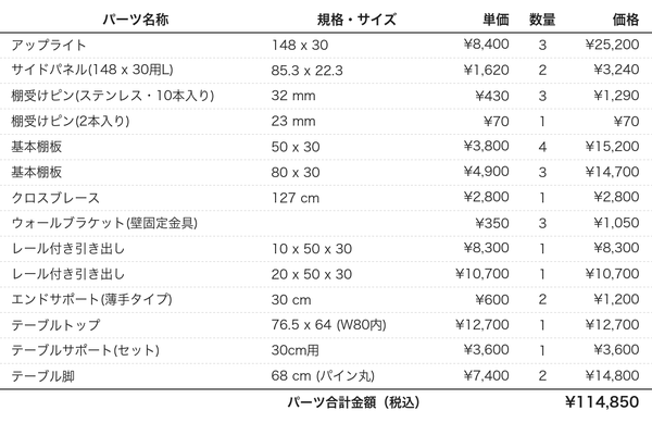 デスクプラン207パーツリスト