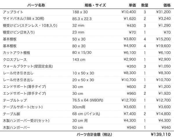 デスクプラン215パーツリスト