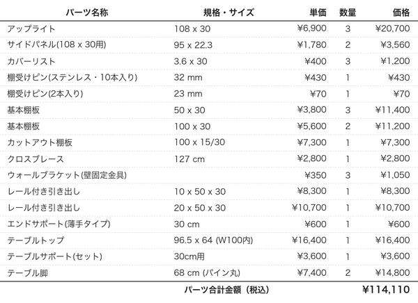デスクプラン223パーツリスト