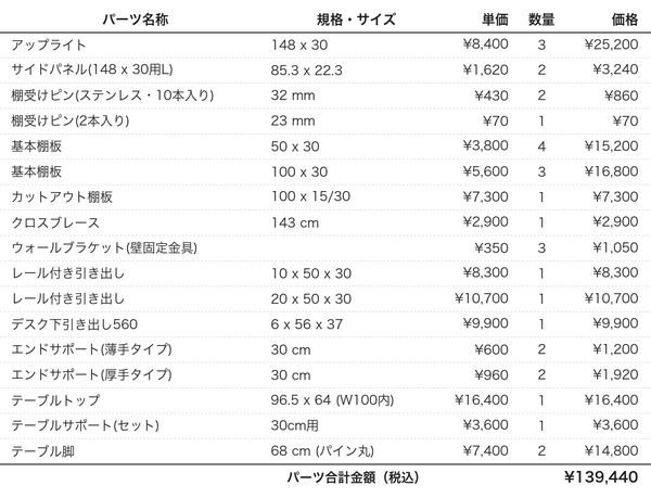 デスクプラン227パーツリスト