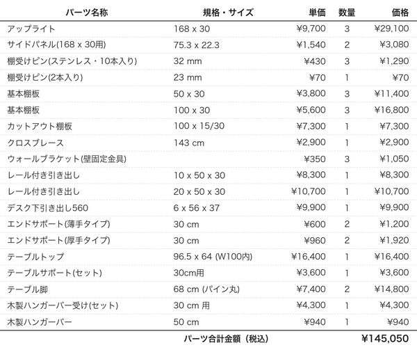 デスクプラン229パーツリスト