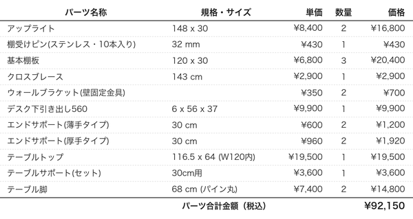 デスクプラン246パーツリスト