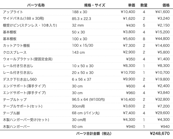 デスクプラン295パーツリスト