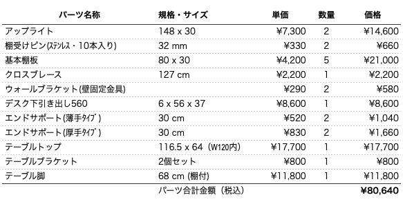 デスクプラン356パーツリスト