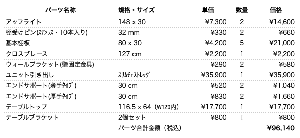 デスクプラン366パーツリスト