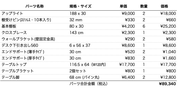 デスクプラン384パーツリスト