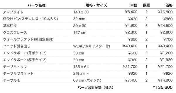 デスクプラン488パーツリスト