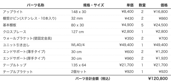 デスクプラン494パーツリスト
