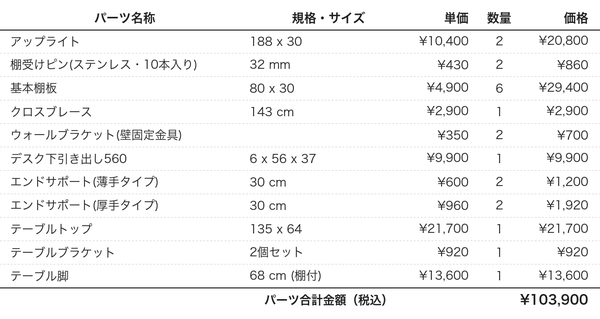デスクプラン516パーツリスト